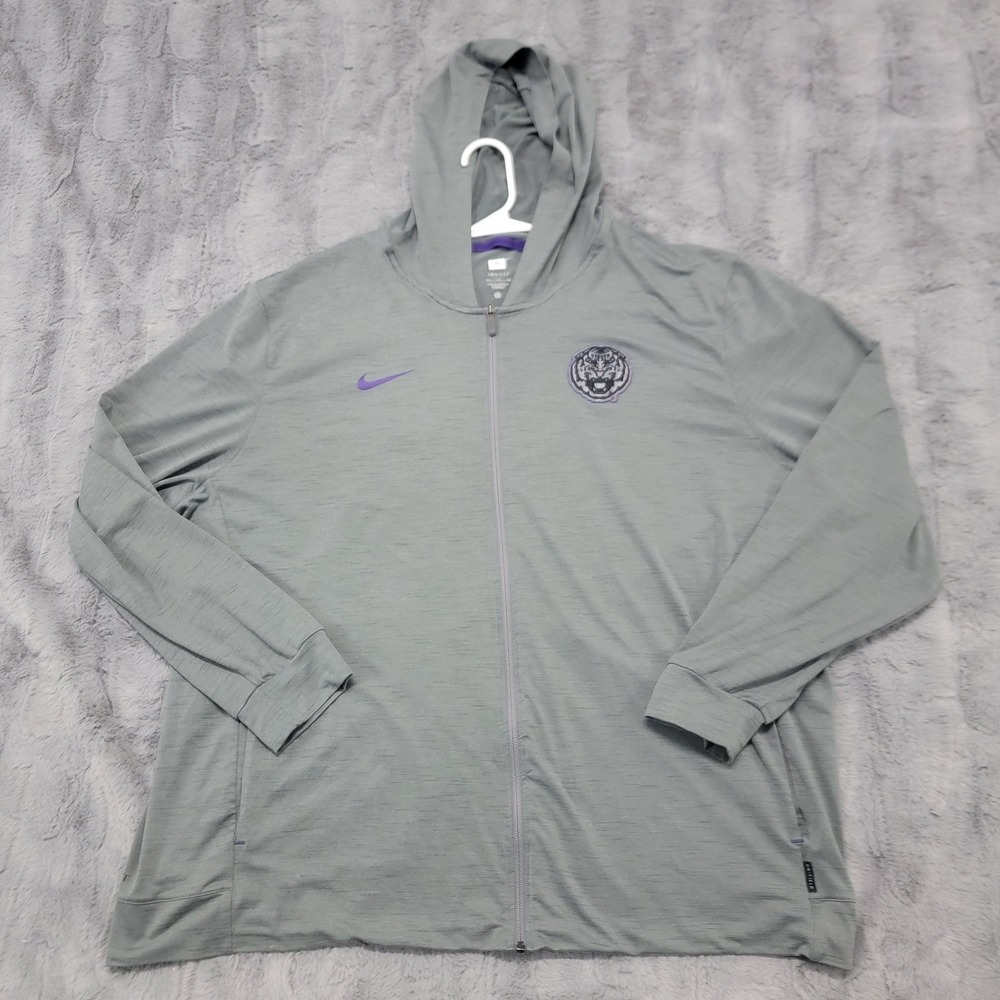 LSU Tigers Team Issued Nike Jacket Mens 3XL (Fits 2XL) Dri-Fit On-Field Hooded